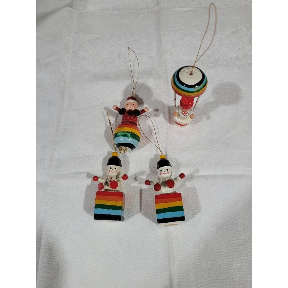 4 Rainbow Vintage Wooden Christmas Ornaments